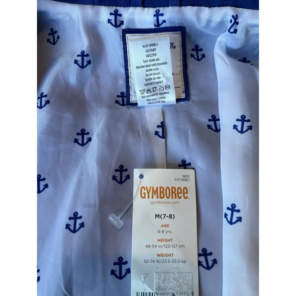 GYMBOREE, Girl 7/8‎ Blue White Pink, Light Coat, Nautical Anchor, 100% Cotton